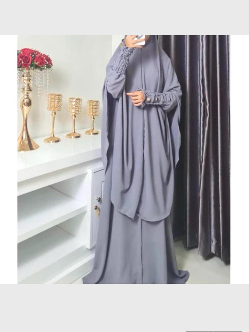 Modest Full-Length Abaya 2 pieces Women's Dress with Smocked Cuffs